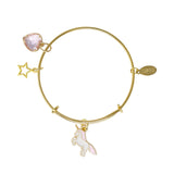 Tiny Treats & Zomi Gems Flying Unicorn & Heart Gold Bangle Bracelet