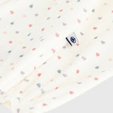 Petit Bateau Velour Front Snap Multi Heart Footie w/ Ruffle Collar ~ White Multi