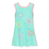 Baby Sara Velour A-Line Dress w/ Flower Detail ~ Turquoise