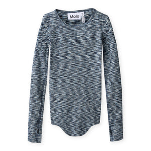 Molo Rochelle l/s Ribbed Top 7-12 ~ Blue Mouliné