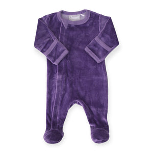 Coccoli Microstripe Velour Zip Footie ~ Amethyst