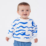 Petit Bateau Baby Waves Print Sweatshirt ~ White/Blue
