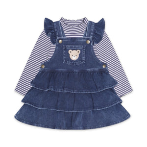 Huxbaby Dreamy Denim Overall Dress & Ribbed l/s Top Set ~ Blue Denim/Ink Stripe