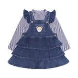 Huxbaby Dreamy Denim Overall Dress & Ribbed l/s Top Set ~ Blue Denim/Ink Stripe