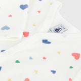 Petit Bateau Velour Front Snap Multi Hearts Print Footie ~ White Multi