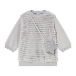 Mayoral Baby Girl Faux Fur Dress w/ Star Bag ~ Pearl