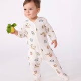 Petit Bateau Front Snap French Breakfast Print Footie ~ White Multi
