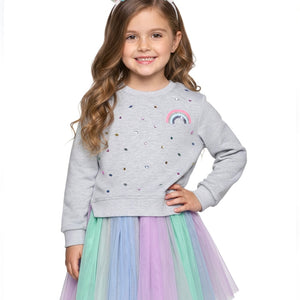 Baby Sara Rhinestone & Rainbow Tutu 2fer Dress ~ Gray Multi