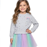 Baby Sara Rhinestone & Rainbow Tutu 2fer Dress ~ Gray Multi