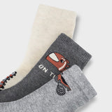 Mayoral Boys Moto Print Socks Set of 3 ~ Blackboard
