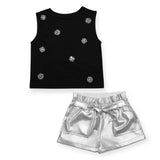 MIA New York Jewel Sleeveless Top & Cargo Shorts Set 7-12 ~ Black/Silver