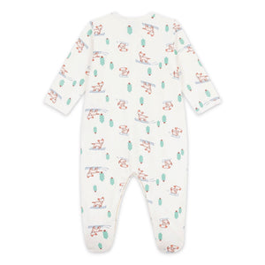 Petit Bateau Front Snap Dog & Tree Print Footie ~ White Multi