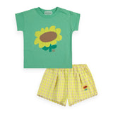 Bobo Choses Baby Sunflower T-Shirt & Vichy Ruffle Shorts Set ~ Light Green/Yellow