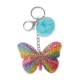 Bari Lynn Crystalized Bag Charm Keychain w/ Fur Puff ~ Butterfly