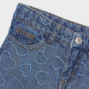 Mayoral Girls Heart Print Jeans ~ Medium Wash