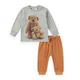 Molo Baby Dirk Velour Hoodie, Eloy l/s Tee & Sigo Sweatpants Set ~ Furry Friends/Brown Sugar