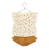 Play Up Baby Printed Woven Flutter Sleeve Top & Linen Ruffle Shorts Set ~ Coral/Ochre