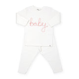 Oh Baby! Baby Embroidered 2pc Set ~ Pink Sparkle/Cream