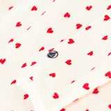 Petit Bateau Velour Side Snap Heart Print Footie ~ White/Red