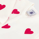 Petit Bateau Front Snap Heart Print Footie ~ White/Red