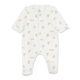 Petit Bateau Front Snap Teddy Bear Print Footie ~ White/Beige