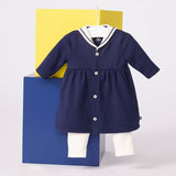Petit Bateau l/s Sailor Dress w/ Leggings ~ Navy/Cream