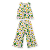 Petite Hailey Printed Pleated Top & Pants Set ~ Daisies/Pink