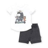 Huxbaby Scooter Monster T-Shirt & Vintage Slouch Shorts Set ~ White/Washed Black