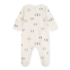 Petit Bateau Front Snap Penguin Print Brushed Fleece Footie ~ White Multi
