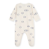 Petit Bateau Front Snap Penguin Print Brushed Fleece Footie ~ White Multi