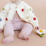 The Blueberry Hill Cotton Knit Flowers Cardigan ~ Cream/Multi
