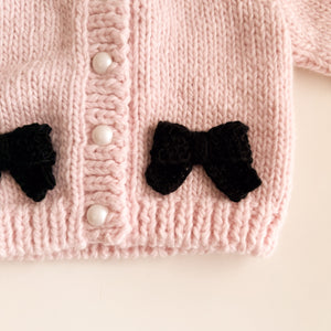 The Blueberry Hill Knit Bow Cardigan ~ Baby Pink/Black
