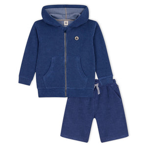 Petit Bateau Boys Terry Zip Hoodie & Shorts Set ~ Blue