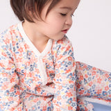 Petit Bateau Velour Front Snap Floral Print Footie ~ Pink/Blue Multi