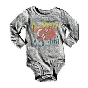 Rowdy Sprout Tom Petty & the Heartbreakers Vintage Logo l/s Onesie ~ Tri-Grey