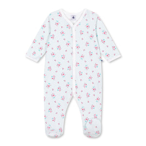 Petit Bateau Front Snap Striped Floral Print Footie ~ Multi