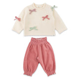 Oh Baby! Multi Bow Roll Edge Sweater & Olivia Corduroy Pants Set ~ Cream/Rose