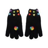Bari Lynn Rainbow Flower Charm Gloves ~ Black