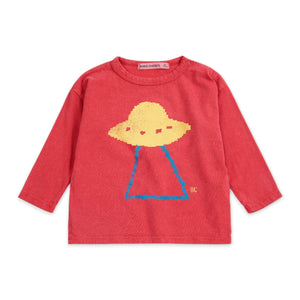 Bobo Choses Baby Pixel Abduction l/s T-shirt & Taxi Saurus Denim Pants Set ~ Red/Midnight Blue