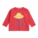Bobo Choses Baby Pixel Abduction l/s T-shirt & Taxi Saurus Denim Pants Set ~ Red/Midnight Blue