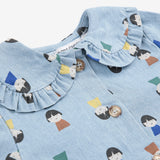 Bobo Choses Baby Game Pawns Print Denim Blouse & Pants Set ~ Light Blue