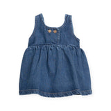 Play Up Baby Striped Ruffle Collar Onesie & Denim Dress Set ~ Ecru/Brown/Blue