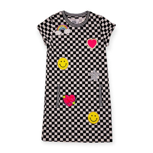MIA New York Checkered Dress w/ Patches ~ Black/White
