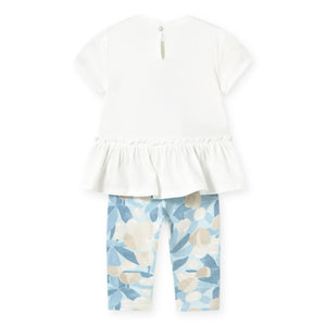 Mayoral Baby Girl s/s Tee w/ Tulle Detail & Leggings Set ~ White/Sky