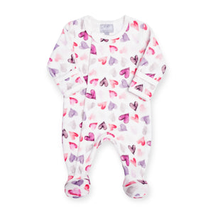 Coccoli Velour Zip Footie ~ Cream Hearts
