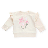 Tun Tun Flutter Sleeve Sweatshirt ~ Flowers/White Swan