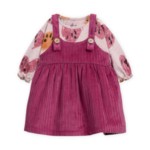 Play Up Baby Heart Print l/s T-Shirt & Corduroy Dress Set ~ Rose/Beetroot