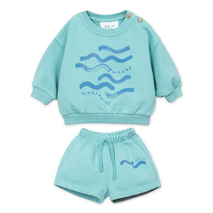 Play Up Baby Waves Fleece Sweatshirt & Sweatshorts Set ~ Light Turquoise