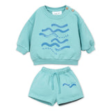 Play Up Baby Waves Fleece Sweatshirt & Sweatshorts Set ~ Light Turquoise