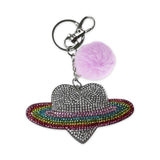 Bari Lynn Crystalized Bag Charm Keychain w/ Fur Puff ~ Heart Planet
